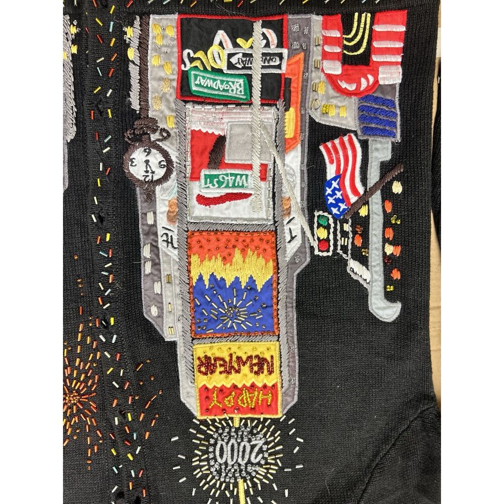 Paul Harris Design Sweater Large Y2K 2000 Times Square Beaded Embroidered Knit - Picture 3 of 8